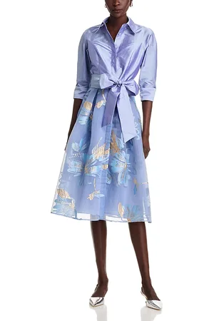 Teri Jon by Rickie Freeman Textured Taffeta Floral Jacquard Shirt Dress