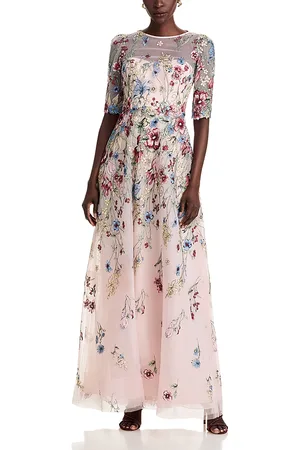 Teri Jon by Rickie Freeman Floral Embroidered Tulle Gown