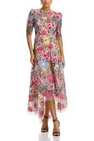 Teri Jon by Rickie Freeman Embroidered Floral High Low Fit and Flare Dress