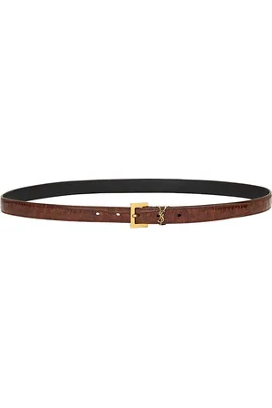 Saint Laurent Cassandre Thin Belt in Crocodile-embossed Leather