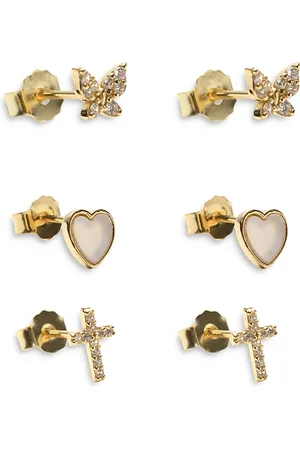 Argento Vivo Pave & Mother of Pearl Stud Earrings, Set of 3