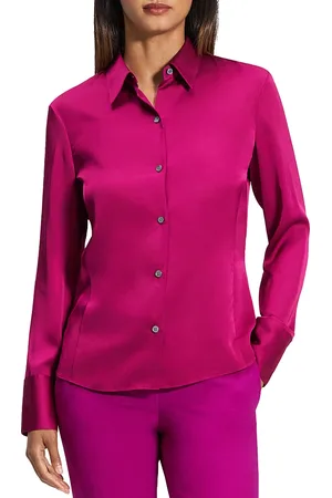 THEORY Slim Satin Button Down Top