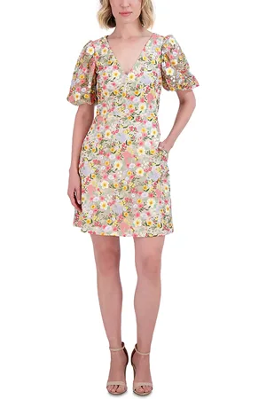 Eliza J V Neck Puff Sleeve Dress