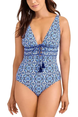 Tommy Bahama Terrazzo Tile Tie Front One Piece Swimsuit