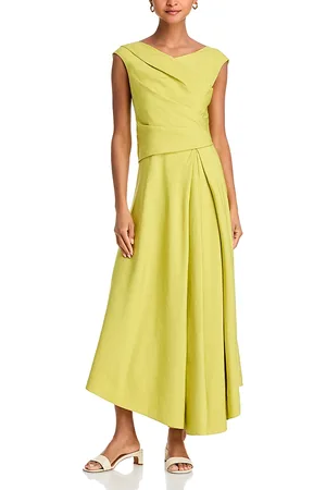 Lafayette 148 New York Silk Linen Drape Front Asymmetric Dress