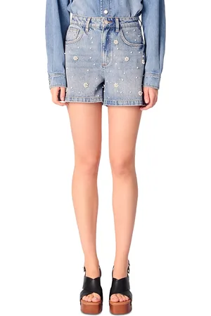 Maje Denim Shorts with Embroidered Beads