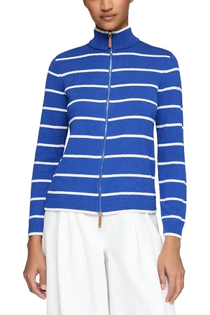 Lafayette 148 New York Striped Zip Front Sweater