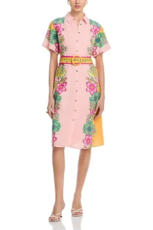 ELIE TAHARI Short Sleeve Midi Shirt Dress