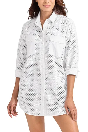 Tommy Bahama Eyelet Boyfriend Shirt Swim Cover-Up
