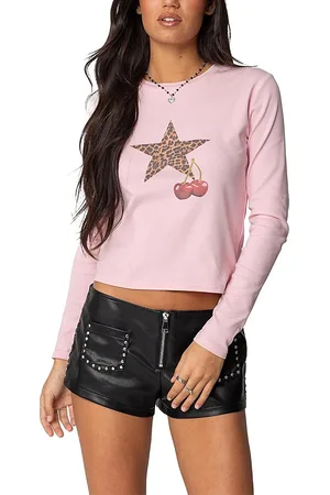 Edikted Cherry Leopard Star Long Sleeve T Shirt