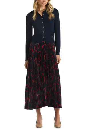ST. JOHN Floral Print Pleated Skirt