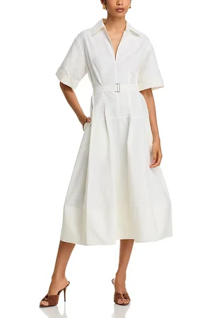Simkhai Deanna Short Sleeve Belted Poplin Midi Dress