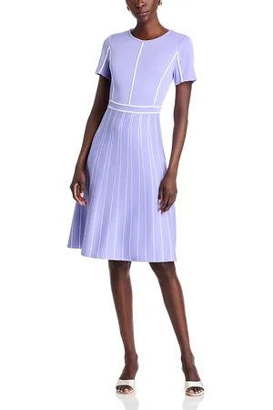 Misook Contrast Piping Jewel Neck A Line Dress