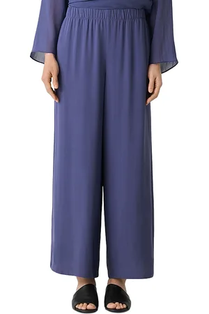 Eileen Fisher Silk Georgette Crepe Wide Leg Pull On Ankle Pants