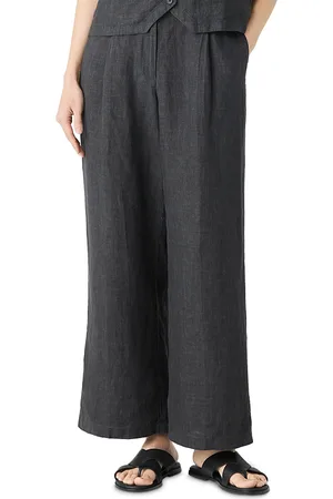 Eileen Fisher Washed Linen Delave Pleated Wide Leg Pants