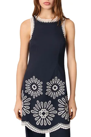 Maje Short Dress with Crochet Details