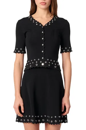 Maje Crop Eyelet Cardigan