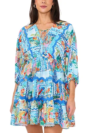 Vince Camuto Printed Tie Front Three Tier Mini Dress