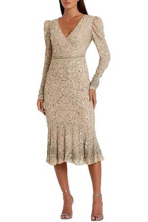 Mac Duggal Sequin Gown with Embellished Hemlin and Belt