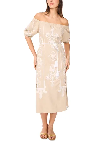 Vince Camuto Off The Shoulder Tassel Tie Midi Dress