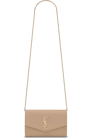 Saint Laurent Uptown Chain Wallet in Grain De Poudre Embossed Leather