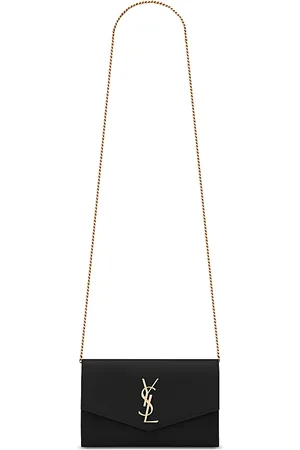 Saint Laurent Uptown Chain Wallet in Grain De Poudre Embossed Leather