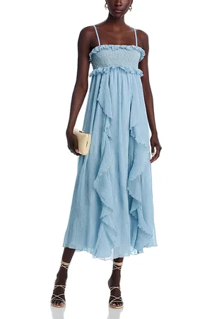 Aqua Ruffle Crinkled Midi Dress