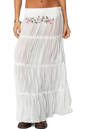 Edikted Tai Embroidered Tiered Maxi Skirt