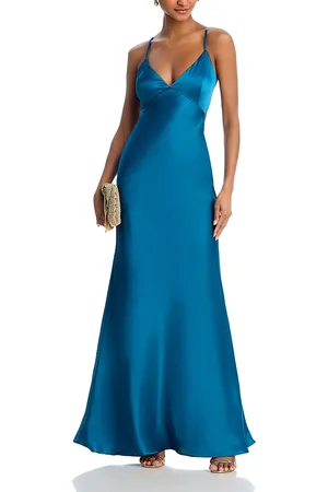 Aqua Satin Open Back Gown