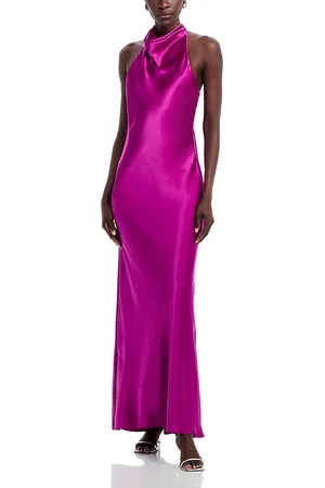 Aqua Charmeuse Halter Neck Long Dress