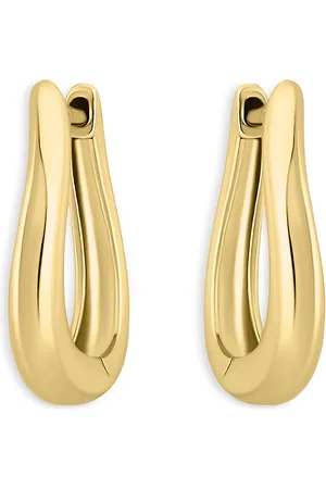 Aqua Curvy Huggie 18K Yellow Plated Sterling Silver Hoop Earrings, 0.6L