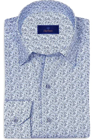 David Donahue Regular Fit Textured Neat Print Sport Shirt