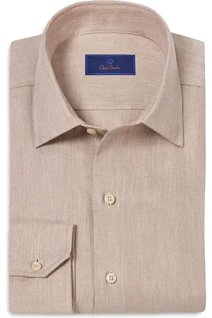 David Donahue Regular Fit Herringbone Sport Shirt