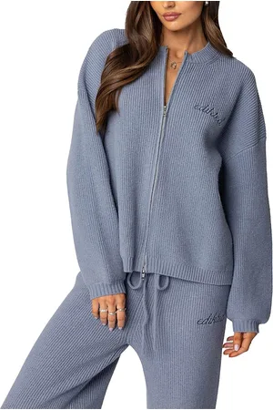 Edikted Kris Ribbed Knit Zip Up Sweater