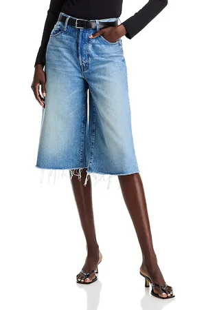 Mother The Whole Fray Denim Culotte Shorts in