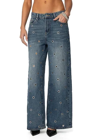 Edikted Jainie Grommet Low Rise Blue Wash Jeans