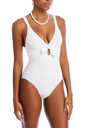 Robin Piccone Ava Plunge Neck Tie-Front One Piece Swimsuit