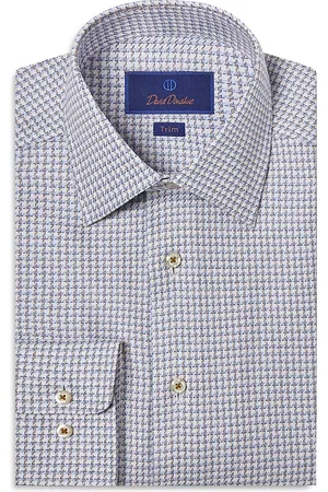 David Donahue Trim Fit Twill Texture Check Dress Shirt
