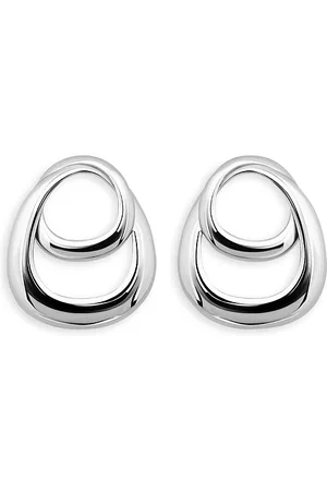 Aqua Double Interlocking Front Facing Hoop Earrings in Sterling