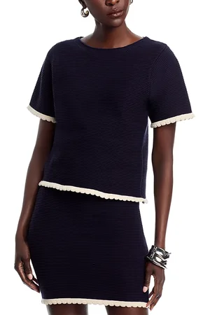 Aqua Lace Trim Short Sleeve Sweater
