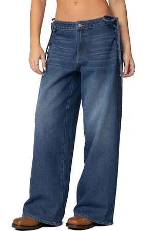 Edikted Katt Lace Up Baggy Dark Rinse Wash Jeans