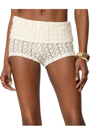 Edikted Rye Sheer Textured Fold Over Shorts