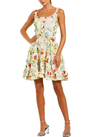 Mac Duggal Ruffle Floral Sweetheart Neck Mini Dress