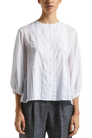 PESERICO SIGN Pintuck Collarless Blouse