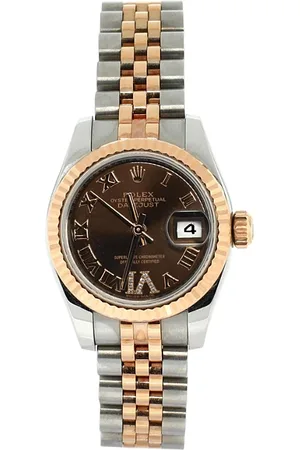 Rolex Oyster Perpetual Datejust Chocolate Brown Automatic Watch in Stainless Steel and Rose Gold with Diamond Vi Numeral 26mm