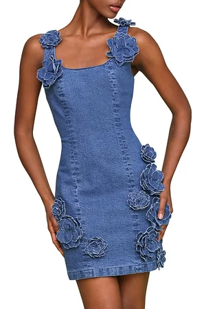 AVEC LES FILLES Floral Applique Denim Mini Dress