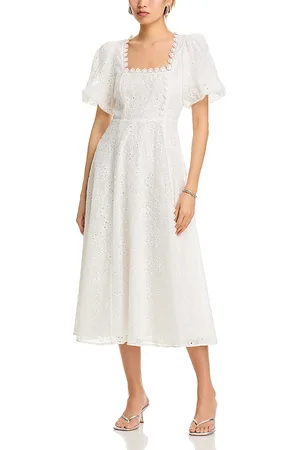 Aqua Lace Trim Eyelet Midi Dress