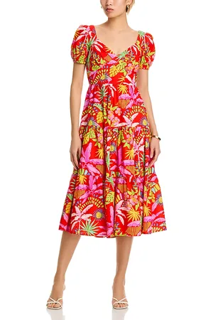 Aqua Floral Cutout Tie-Back Midi Dress