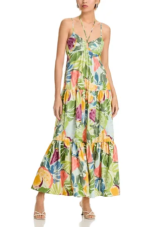 Aqua Printed Tiered Maxi Dress