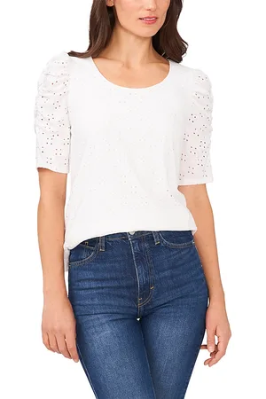 CE&CE Crewneck Ruched Elbow Sleeve Top